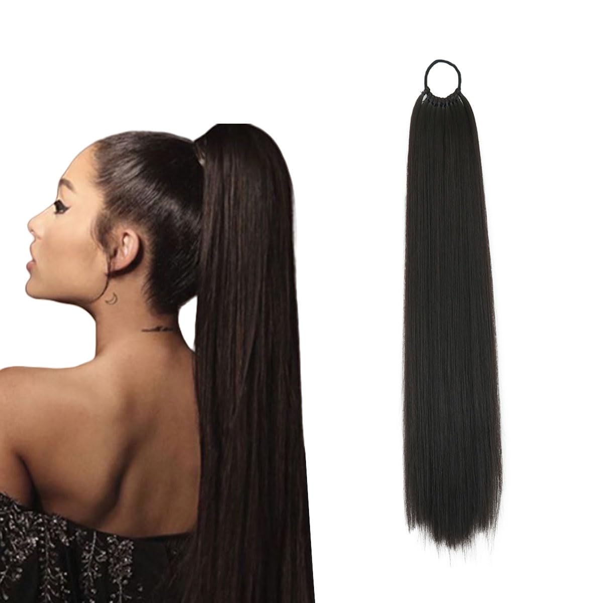 prinfantasy Straight Wrap Around Ponytail Extensions Hairpiece Yaki Straight Hairpieces Long Ponytail for Women Girls Netural Black 24In GBMW278