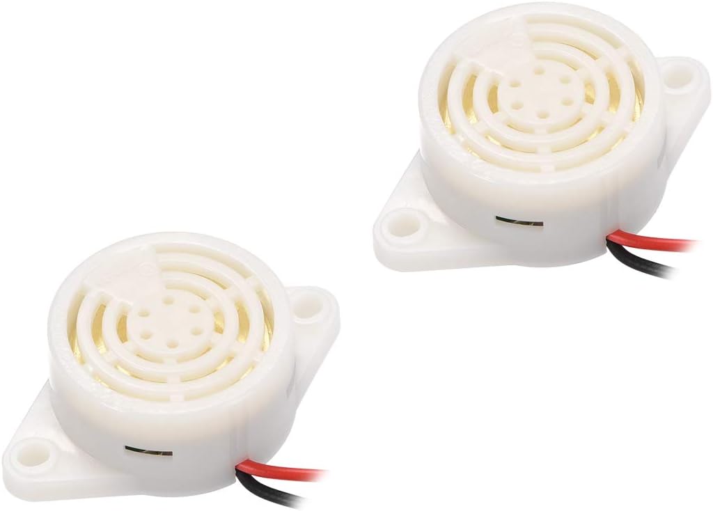 sourcing map 2 Pcs DC3-24V Active Electronic Buzzer Piezo Alarm Sounder Intermittent 100dB Beep Speaker, DC 3-24V 100dB(2Pack)