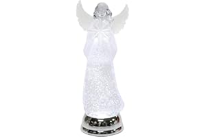 Christmas Angel Snow Globe Water Spinner LED Light Battery Operated Glitter Angel Figurine 12.8” Tabletop Christmas Decoration Holiday Home Décor by Moments in Time