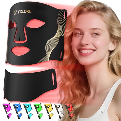 FOLOKE LED Light Therapy Mask Skin Care ， LEDs face mask & neck mask Red - Wavelength for Home Use, – Advanced Skincare Made Easy（Black）