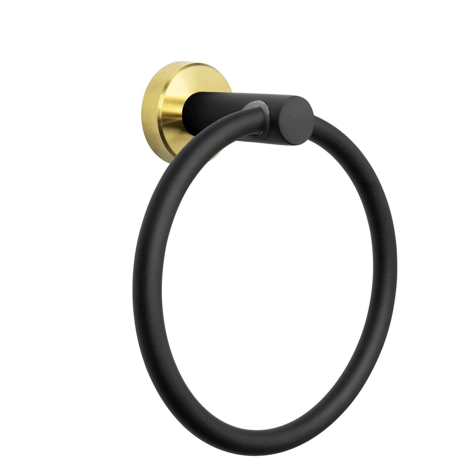 Photo 1 of NearMoon Bath Towel Ring, Bathroom Hardware Accessories-Thicken Stainless Steel Hand Towel Holder for Bathroom, Modern Round Towel Hanger Wall Mounted (Black and Gold, 1 Pack)