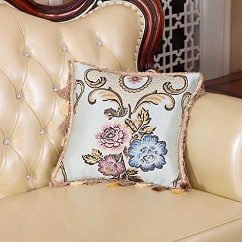 MochoHome Embroidery Jacquard Square Decorative Euro Throw Pillow Cover Case Pillowcase Cushion Sham with Tassels - 26" x 26", Pale Turquoise
