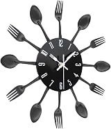 Timelike 3D Removable Wall Clock Mirror Kitchen Decor Cutlery Style 32cm view 2