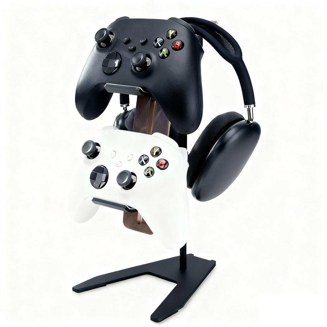 WUFZODN Controller Stand and Headphone Stand, Creative Wooden Controller Holder for Game Room Décor, Controller Stand for Desk, Fit Xbox, PS4, PS5