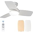 Amico Ceiling Fans with Lights, 30 inch Low Profile Ceiling Fan with Light and Remote Control, Flush Mount, Reversible, 3CCT, Dimmable, Noiseless, White Ceiling Fan for Bedroom, Indoor/Outdoor Use