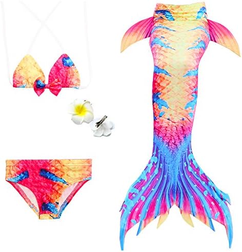 Kuisen Swimmable Mermaid Tail + Bikini Sets 3pcs (Monofin Not Included) Kids Girls Cos Gift 0004 110CM