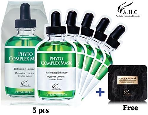 AHC Phyto Complex Mask x 5 Sheets + Free Black Eye Mask 1ea, Bean Ferment Ingredients Offer Nutrition and Water into Skin for Softer Skin by AHC Facial Mask