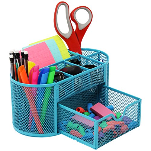 Mesh Desk Organizer Caddy For Office Supplies And Desk Accessories - Blue