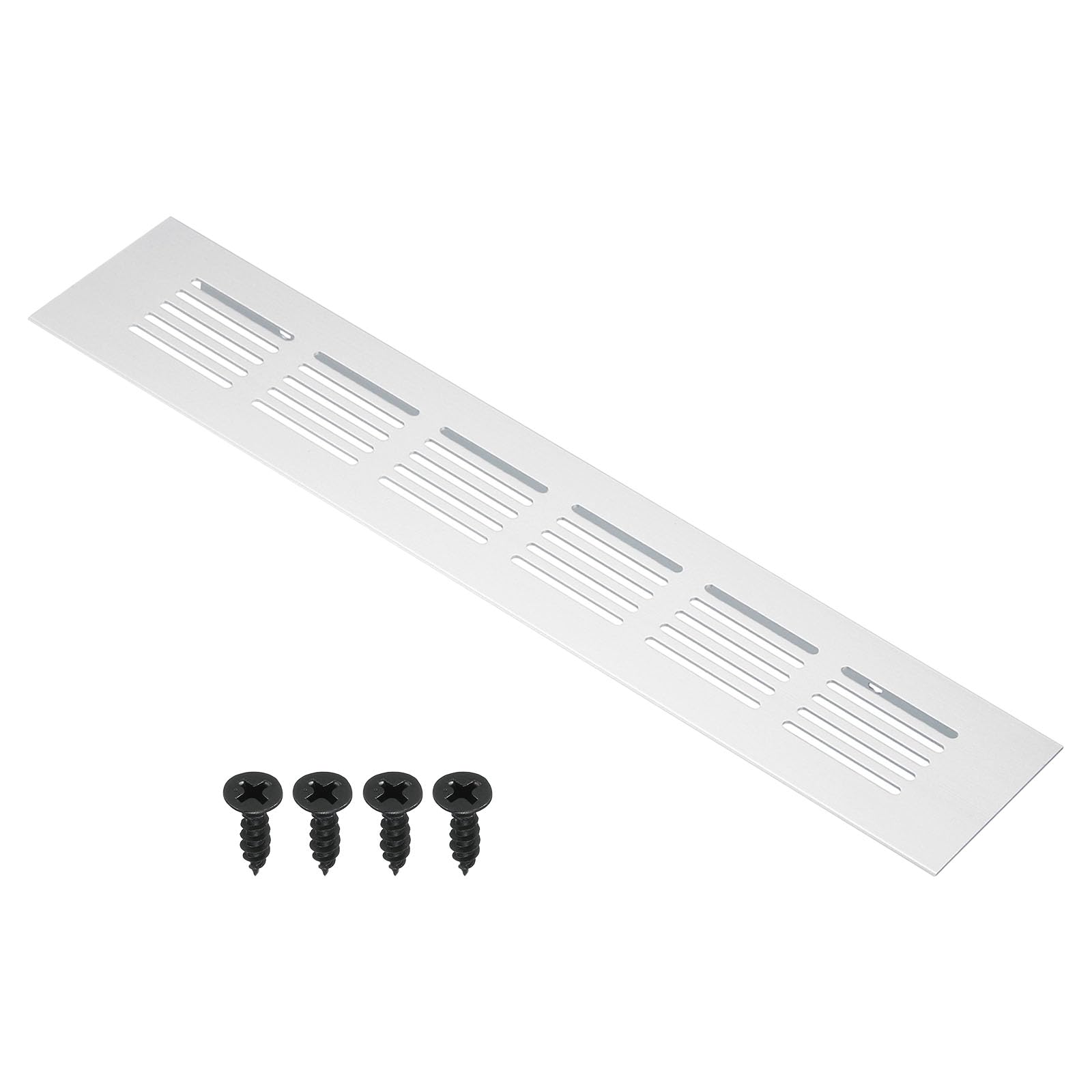 PATIKIL 10 x 2 Inch Door Air Vent Cover, Aluminum Grille Ventilation Cover Louvered with Mounting Screws for Cabinet Wardrobe Door, Silver Tone