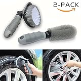 Cleaning Brush for Tires and Wheel Hub, Plumeet Wheel & Wheel Well Short Handled Brush and Premium Metal-Free Wheel & Rim Brush (2 Pack)