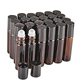 24 Pack,10 ml Amber Glass essential oil roller Bottle Bottles with Removable Glass Roller Ball.Designed for Essential Oil,Perfume Oils and Mosquito repellent liquid.