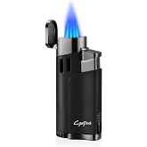 Cigar Torch Lighter with Punch 4 Jet Refillbale Lighters Windproof | Functional Design Easy to Fill Sturdy Lighter Refillable Well-built Flame Consistency Torch lighter Gift for Men