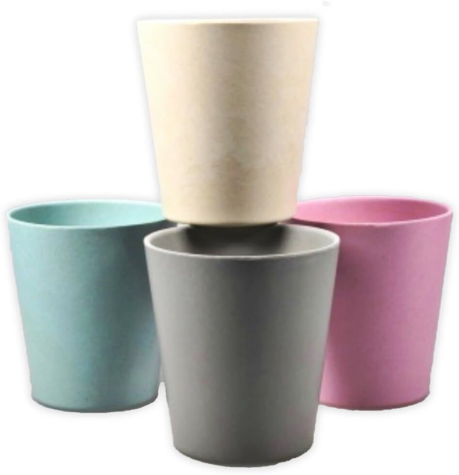 Bamboo Camping Tableware, Plates, Cups, Bowls, Pastel Colours Set Of 4 Durchmesser 8 cm