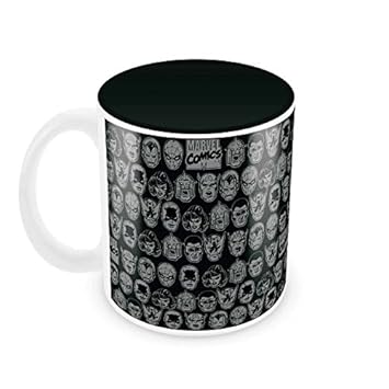 Marvel Comics All Faces Black Round Ceramic Mug (7.62 cm x 9.4 cm)