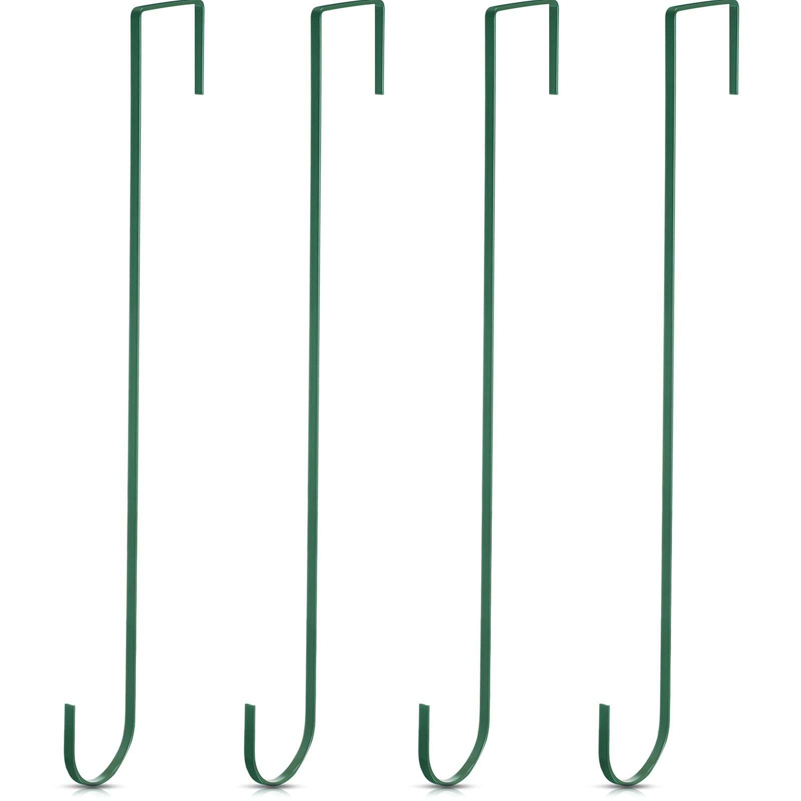 15 Inch Wreath Hanger Hooks Over Door Metal Hooks Practical Clothes Towel Hanger Hooks for Christmas Front Door Decorations (Green,4 Pieces)