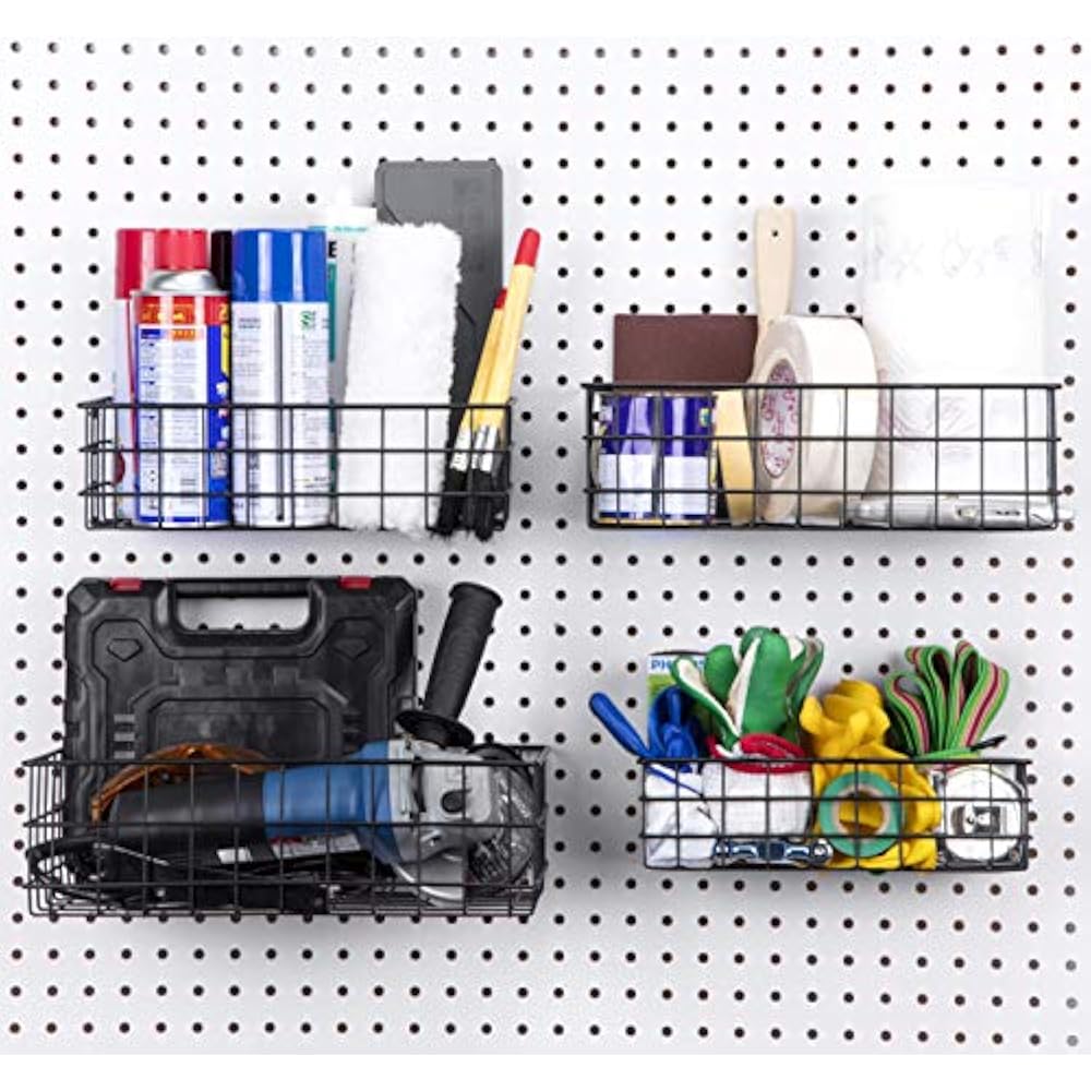 Pegboard Baskets Set Of 4 Black Hooks To 1/4" Or 3/16" Hole Board