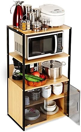 Creatwo Kitchen Storage Cabinet 5 Tiers Microwave Cart Organizer for kitchen, Burlywood