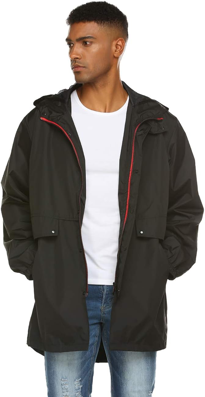 Avoogue Mens Breathable Rain Jacket Waterproof with Hood Windbreaker All Weather: Clothing