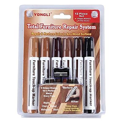 Yunhigh Furniture Markers Touch Up Wood Repair Markers and Wax Sticks Crayons with Sharpener for Stains, Scratches, Wood Floors, Tables, Desks, Carpenters, Bedposts, Touch Ups, Cover Ups - Set of 13