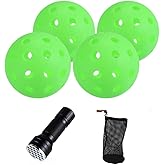 Aolowewin Glow in The Dark Pickleball Balls, Bucket Toss Golf Balls, Yard Toss Games Ball, Fluorescence Fluorescent Glow, Play at Night and Day, 4-Pack with UV Flashlight &amp; Mesh Bag