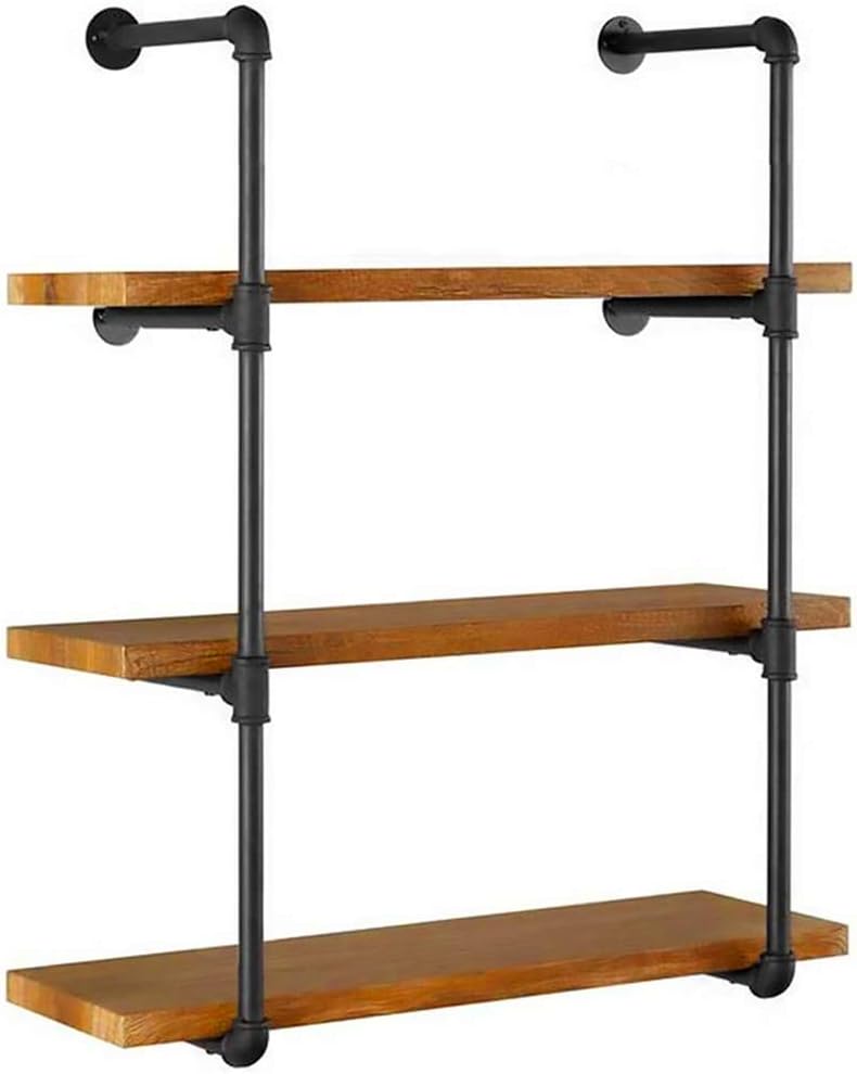 2-Pack Industrial Pipe Shelf Bracket, 3-Tier Wall Mounted Iron Shelving Bracket Vintage Black for DIY Shelf Office Room Kitchen (Plank Not Included): Home Improvement
