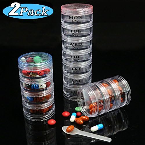 Travel Pill Organizer - Pill Case Outdoor Waterproofing (7-Day / 2-Times-A-Day) Weekly AM/PM Pill Box Portable Pill Dispensers 2 Pack