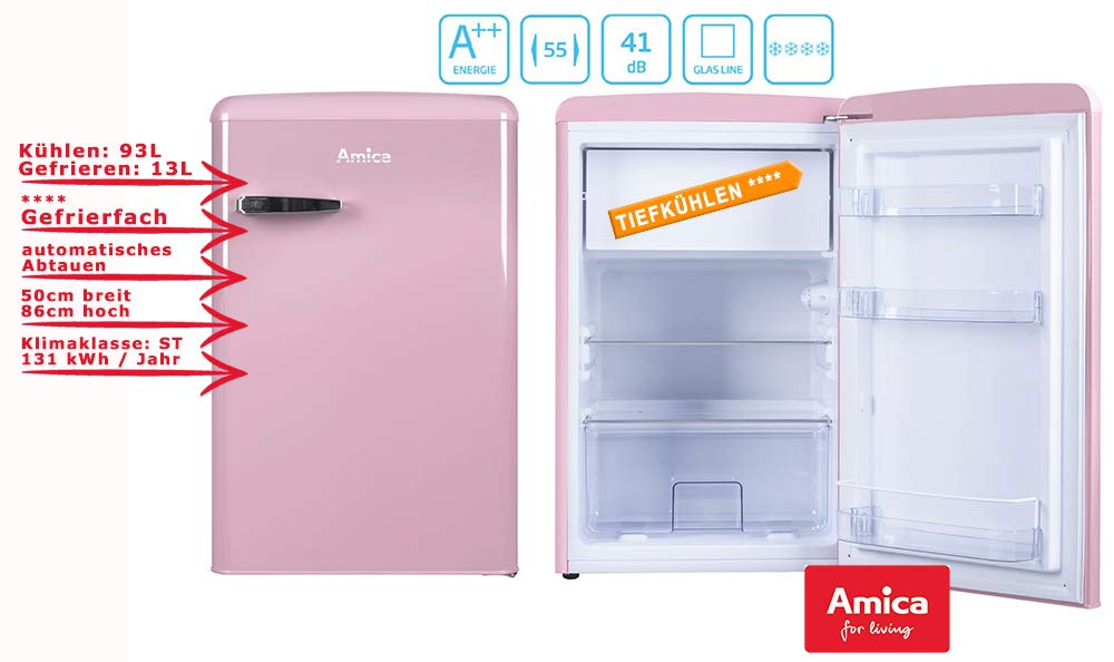 Amica Retro Frigorífico Rosa KS 15616 P A + + 106 L, con ...