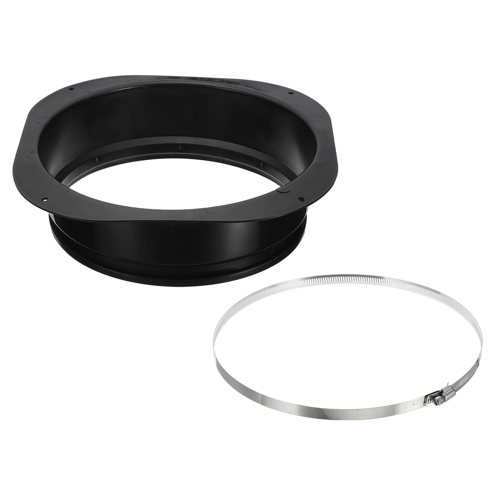 PATIKIL 10" Duct Connector Flange, Dryer Vent Wall Plate Square to Round Straight with Ducting Clamp for Air Heating Cooling Ventilation Exhaust Fan, Black