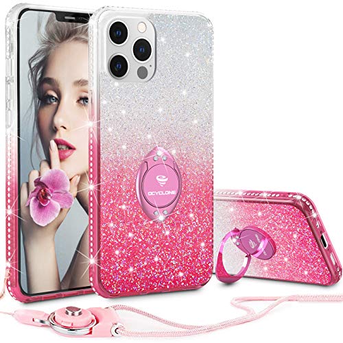 Ocyclone Compatible For Iphone 12 Pro Max Case Cute Glitter Sparkle Bling Diamond Rhinestone Bumper Case With Ring Kickstand Women Girls Soft Case For Iphone 12 Pro Max 6 7 Inch Gradient Pink Pricepulse