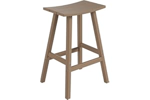 WO WESTIN OUTDOOR WO Home Furniture Saddle Stool 29"-Inch Adirondack HDPE Backless Patio Kitchen Bar Stool Seat (Weathered Wood)