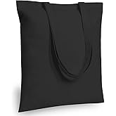 TOPDesign 5-Pack Economical 16"x15" Black Cotton Tote Bag, Lightweight Medium Reusable Grocery Shopping Cloth Bags, Suitable for DIY, Advertising, Promotion, Gift, Activity