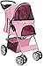 Paws & Pals Pet Stroller Cat/Dog Easy Walk Folding Travel Carrier Carriage, Rose Wine