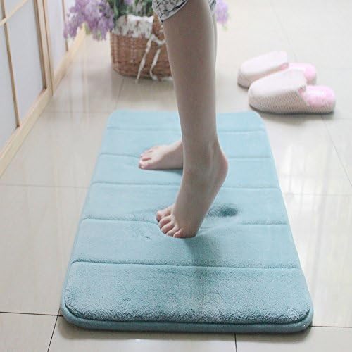 Doupoo Memory Foam Bath Rug Non Slip Bath Mat Soft Coral Velvet Shower Carpet (Bath Rug 15.7" X 23.6", Blue)