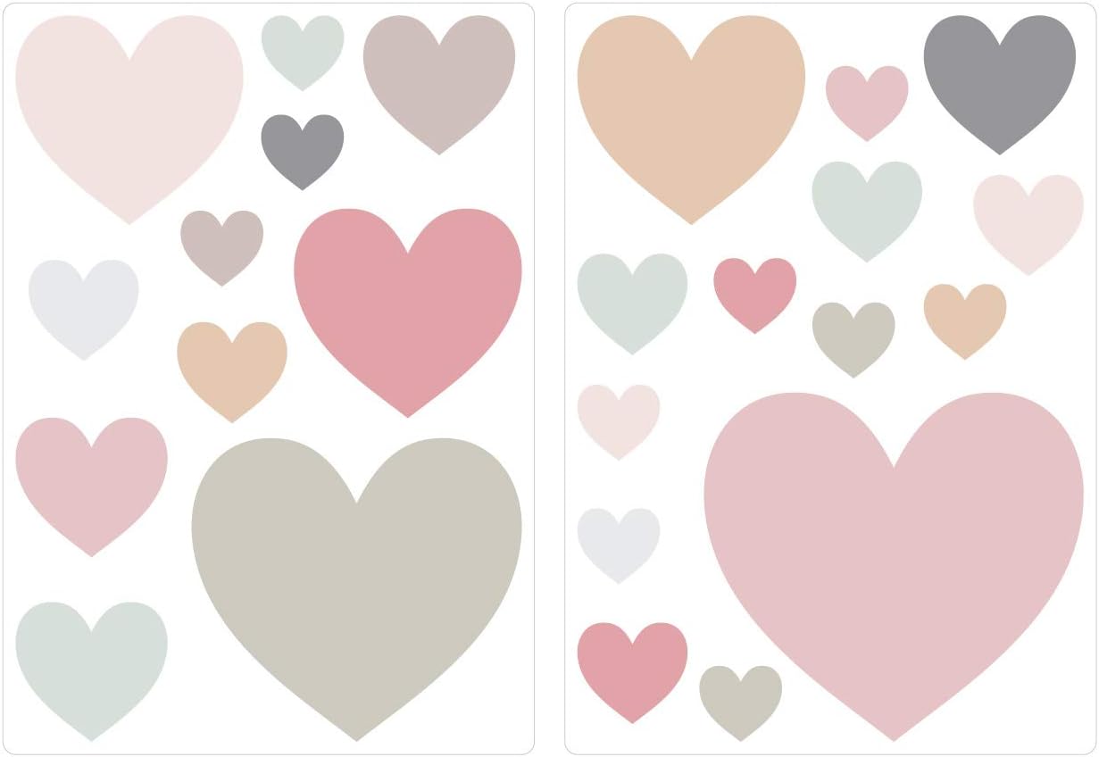 dekodino® Wall Sticker Pastel Hearts in Soft Colours 25 Pieces Girls' Room