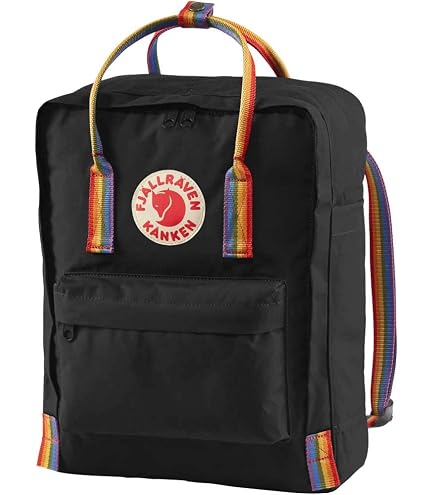 Fjällräven Kanken Rainbow Mini Backpack - Compact Everyday Carry, Durable Vinylon Fabric - Travel, Black-Rainbow Pattern, One Size