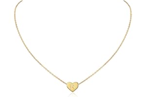 MOMOL Initial Heart Necklace, 18K Gold Plated Stainless Steel Small Dainty Heart Pendant Necklace Personalized Name Necklace Tiny Letter Charm Necklace for Women