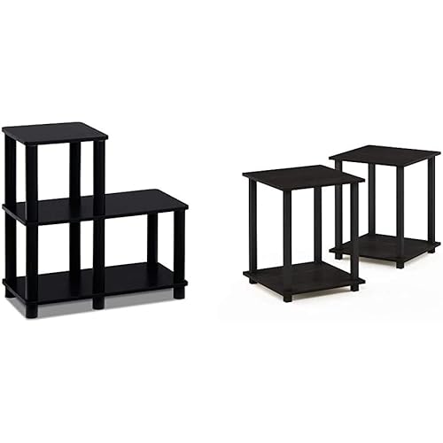 Furinno Turn-N-Tube Accent Decorative Shelf, Espresso/Black & Simplistic End Table, Espresso/Black