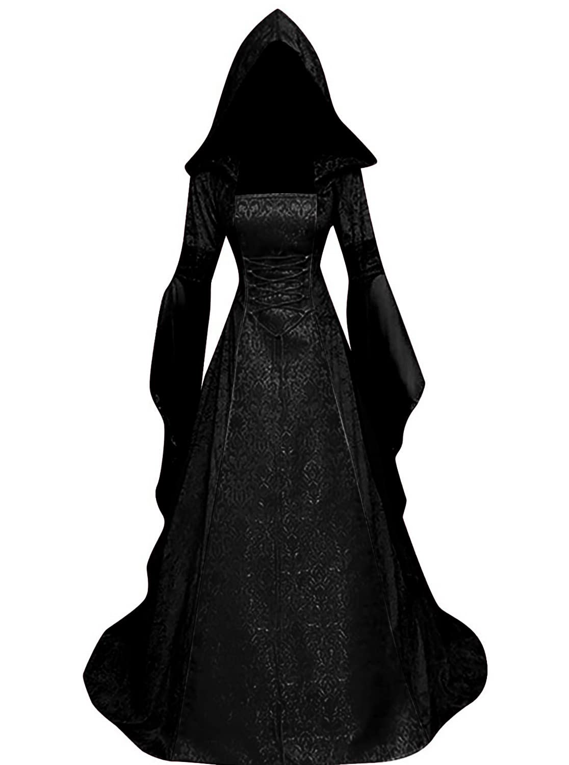 Photo 1 of BITSEACOCO Deluxe Witch Dress Costume for Women, Vintage Embroidered Renaissance Victorian Gothic Hooded Vampire Gown Dress Cosplay (Black, XXXL)