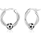 925 Sterling Silver Baseball/Football/Basketball/Volleyball Earrings Ball Hoop Earrings Cool Sports Earrings Jewelry Gifts for Women Girls Sensitive Ears
