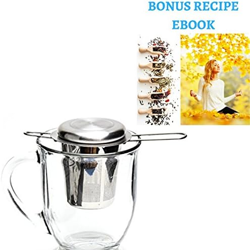 Tea Infuser Foldable Arm, Rust Proof Stainless Steel Strainer Filter, For Loose Leaf In Single Cup, Lid As Tray, BONUS Recipe eBook