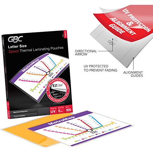 GBC Thermal Laminating Sheets / Pouches, Letter Size, 5 Mil, Speed