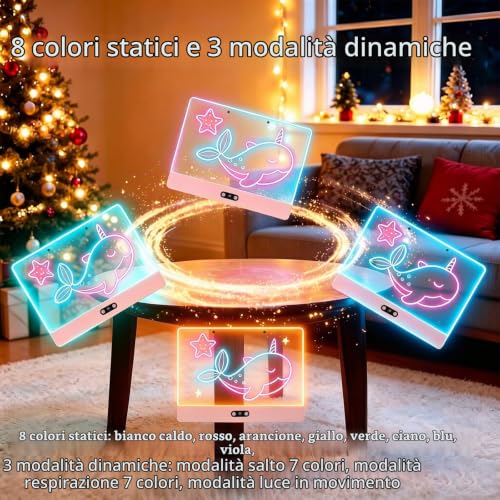Rechargeable LED Drawing Board for Children with RGB Lights, Large Acrylic Light Mat 35 x 26 cm, 8 Static Colours & 3 Dynamic Modes, Hidden Support for Tracing and Art, Pink