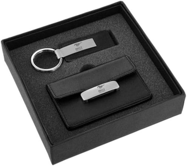 Ford Mustang 50th Anniversary Matte Chrome Card Case & Keyring Set in Deluxe Box