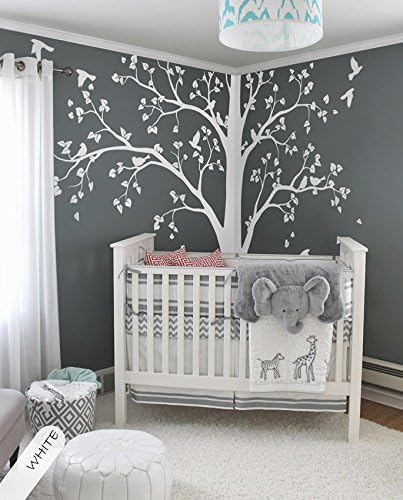 TAMOP Large Tree Decal Huge White Tree Wall Decal Stickers Corner Wall Decals Wall Stickers Art Decor Murals 94" X 73"