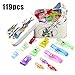 Sewing Clips,Quilting Supplies Pack of 119 Multipurpose Plastic Clips with Tin Box for Crafting,Crochet and Knitting,All Purpose Multicolor Clips for Quilt Binding,Paper,Blinder