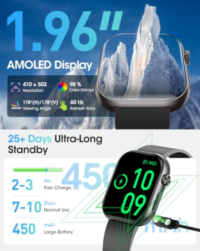 BANLVS 2026 Smartwatch Uomo Salute, ECG/HRV/BMI, Pressione Sanguigna, 1,96" AMOLED Display Orologio Fitness, 24H Frequenza Cardiaca SpO2 Sonno, 140+ Sport, Temperatura, Android iOS Nero