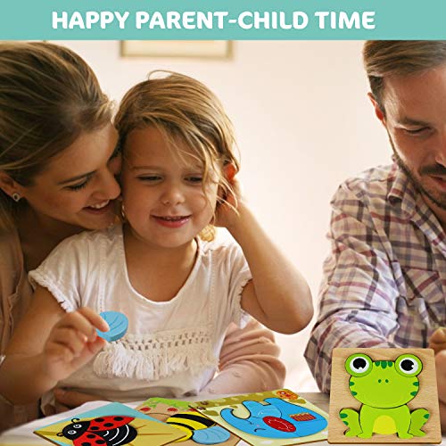 Comken Wooden Puzzles for Toddlers, 6 Pack Animal Jigsaw Puzzles for 1 2 3 Years Old Boys & Girls,Early Learning Preschool Educational Gift,Kids Development Toys