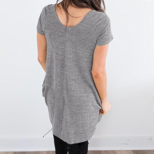 FEITONG Women's Loose Plus Size Short Sleeve V-Neck Irregular Hem Casual Tee T-Shirt Top Black Gray Purple Green(XX-Large,Gray)