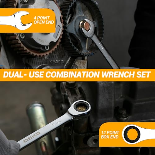 DEKOPRO 12 Piece Ratchet Wrench Set, Metric Combination Wrenches 8-19mm, Chrome Vanadium Steel Wrenches, Ratchet Wrench with Bag, Work Tools for Workshop and DIY