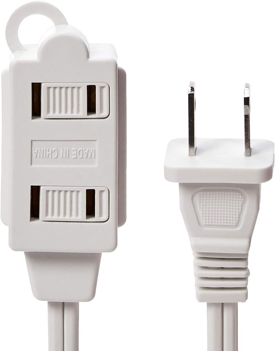 Basics Indoor 2 Prong Extension Power Cord Strip - Standard Plug, 6 Foot, Pack of 2, White - - 